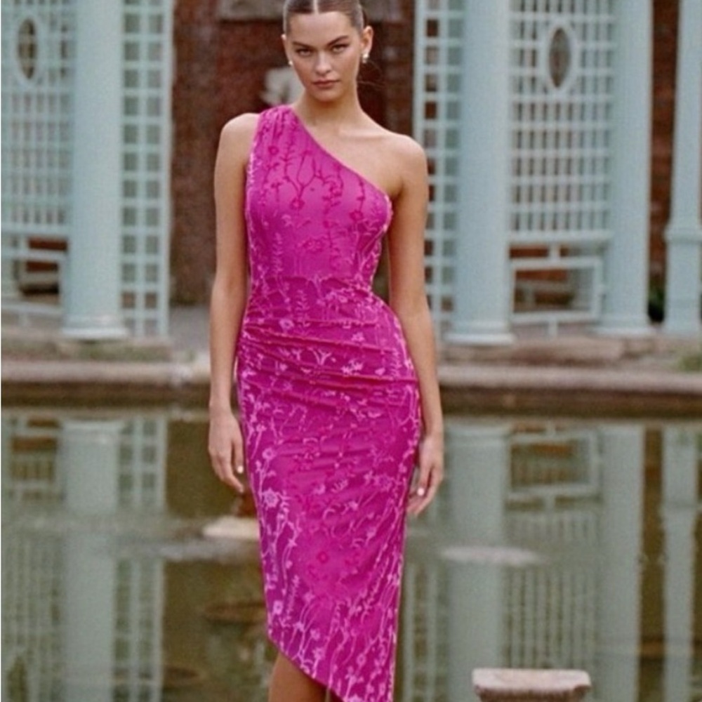 Anthropologie Fuchsia One-Shoulder Dress